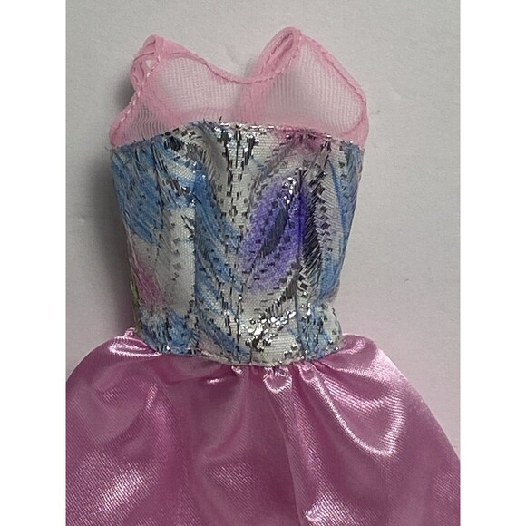 Barbie Formal Pink Gown Sheer Mesh Chest Straps Silver Bodice Satin Like Skirt - Picture 2 of 5